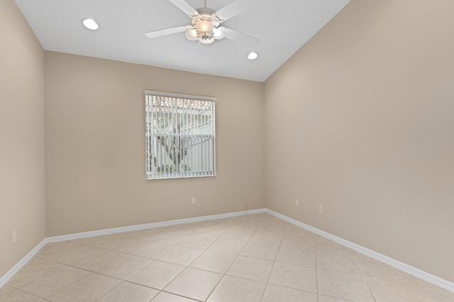 unfurnished room with baseboards, ceiling fan, and recessed lighting