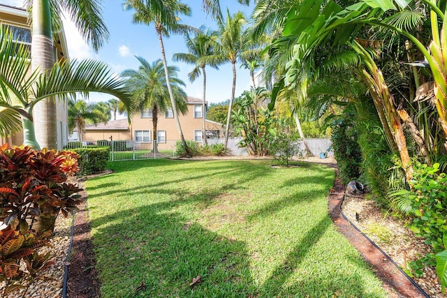 view of yard with a fenced backyard