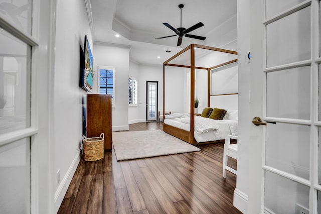 9210 Equus Cir, Boynton Beach, FL 33472 - bedroom featuring crown molding, dark wood-type flooring, baseboards, and recessed lighting