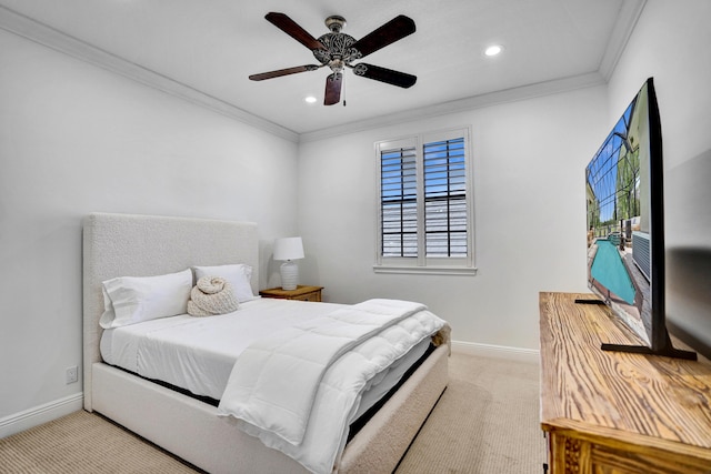 9210 Equus Cir, Boynton Beach, FL 33472 - carpeted bedroom featuring crown molding, baseboards, recessed lighting, and ceiling fan