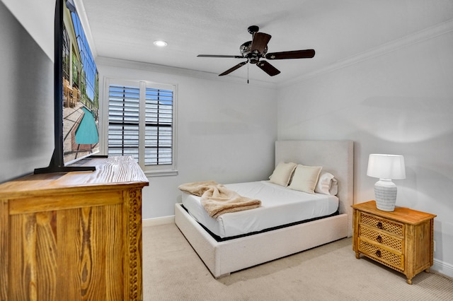 9210 Equus Cir, Boynton Beach, FL 33472 - bedroom with crown molding, baseboards, carpet, a ceiling fan, and recessed lighting