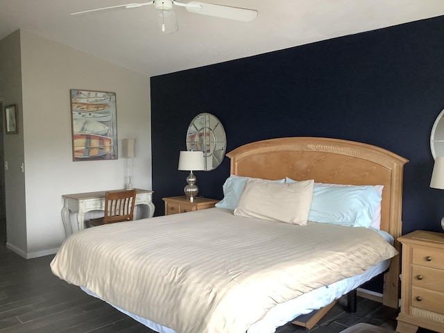 7007 Ashton St, Boynton Beach, FL 33437 - bedroom featuring baseboards, a ceiling fan, vaulted ceiling, and wood finished floors