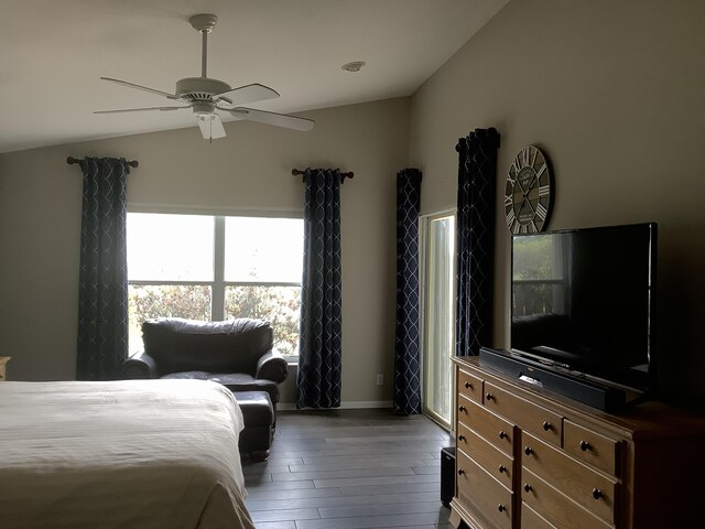 7007 Ashton St, Boynton Beach, FL 33437 - bedroom with dark wood-style flooring, ceiling fan, multiple windows, and lofted ceiling