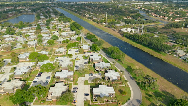 aerial view with a water view and a residential view