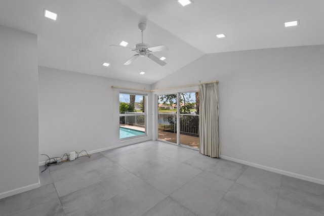 22586 Esplanada Dr, Boca Raton, FL 33433 - empty room with baseboards, lofted ceiling, and ceiling fan