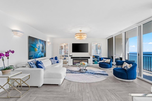 living area with a chandelier