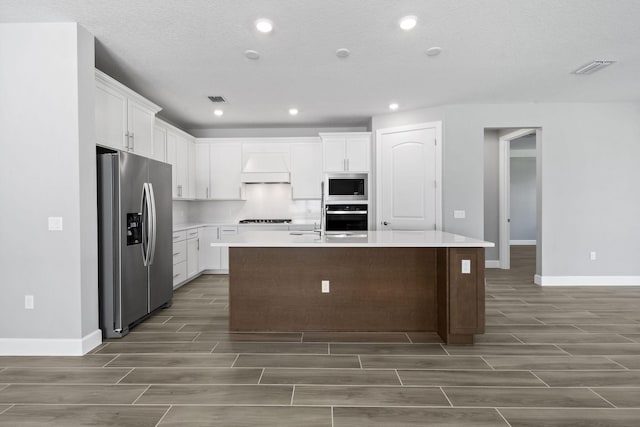 13526 Sw Vermillion Circle Mystique, Port Saint Lucie, FL 34987 - kitchen featuring appliances with stainless steel finishes, wood tiled floors, recessed lighting, light countertops, and custom exhaust hood