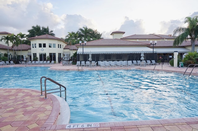 pool with a patio