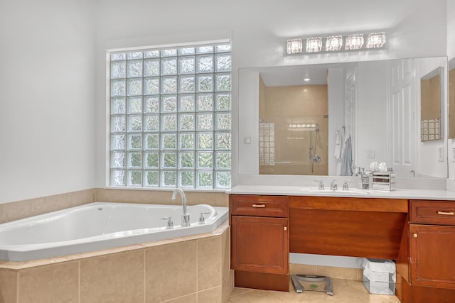 8888 Rockridge Glen Cv, Boynton Beach, FL 33473 - full bath with a shower stall, vanity, a bath, and tile patterned flooring