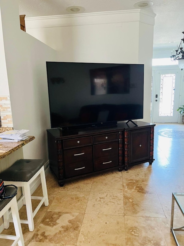 living room with crown molding