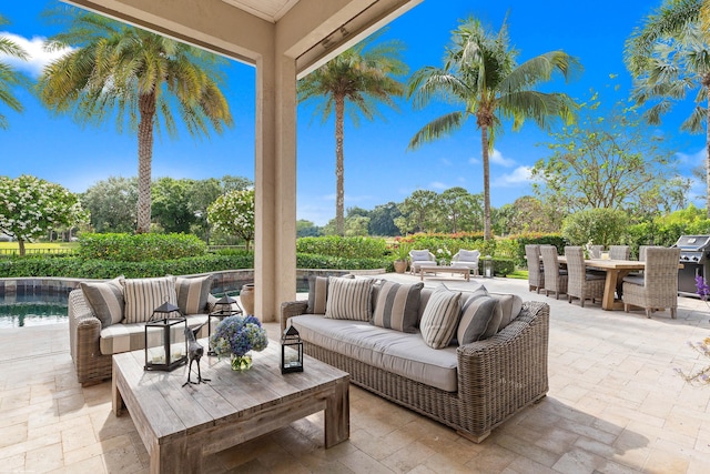 2990 Twin Oaks Way, Wellington, FL 33414 - view of patio / terrace featuring grilling area, outdoor dining area, an outdoor hangout area, and an outdoor pool
