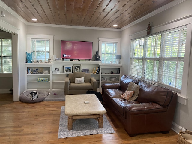 220 Malverne Rd, West Palm Beach, FL 33405 - living area featuring wood ceiling, crown molding, and a healthy amount of sunlight