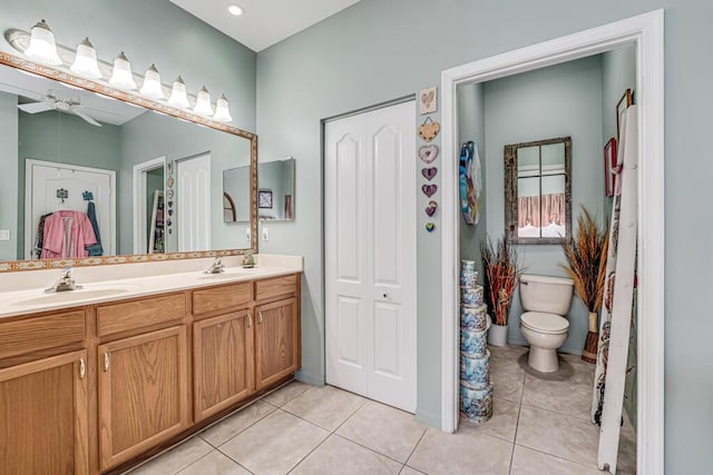 8328 Grand Messina Cir, Boynton Beach, FL 33472 - full bath with double vanity, a sink, tile patterned floors, and a ceiling fan