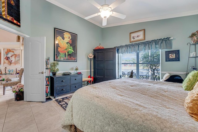 8328 Grand Messina Cir, Boynton Beach, FL 33472 - bedroom with a ceiling fan, light tile patterned floors, and crown molding
