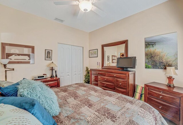 8328 Grand Messina Cir, Boynton Beach, FL 33472 - bedroom featuring visible vents, a closet, and a ceiling fan