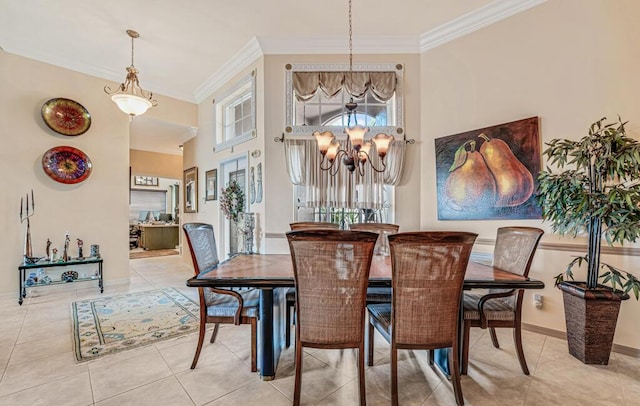 8328 Grand Messina Cir, Boynton Beach, FL 33472 - tiled dining room with ornamental molding, baseboards, and a chandelier