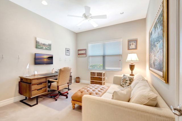 8318 Cameron Cave Dr, Boynton Beach, FL 33473 - office with baseboards, ceiling fan, and light colored carpet
