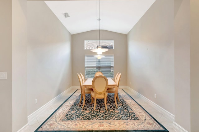 8318 Cameron Cave Dr, Boynton Beach, FL 33473 - dining area featuring baseboards, lofted ceiling, and visible vents