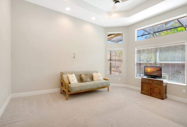 8318 Cameron Cave Dr, Boynton Beach, FL 33473 - sitting room with baseboards, a raised ceiling, recessed lighting, and light colored carpet