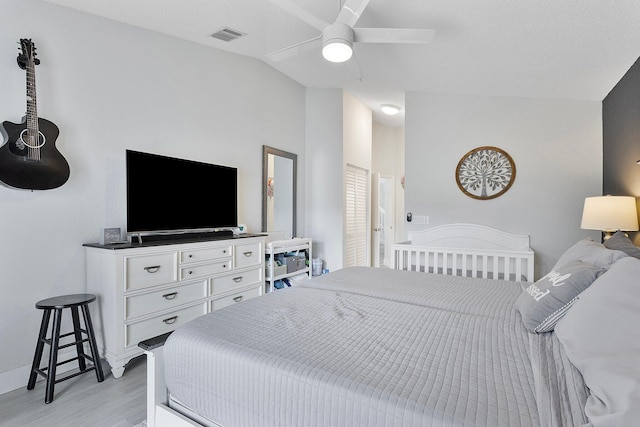 3773 NW 63rd Ct, Coconut Creek, FL 33073 - bedroom with lofted ceiling, baseboards, ceiling fan, light wood-style flooring, and visible vents
