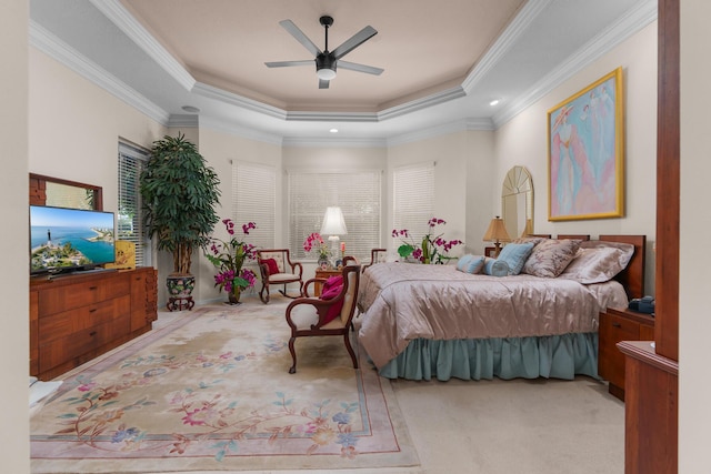 7406 Carmela Way, Delray Beach, FL 33446 - carpeted bedroom with a tray ceiling, ornamental molding, and ceiling fan