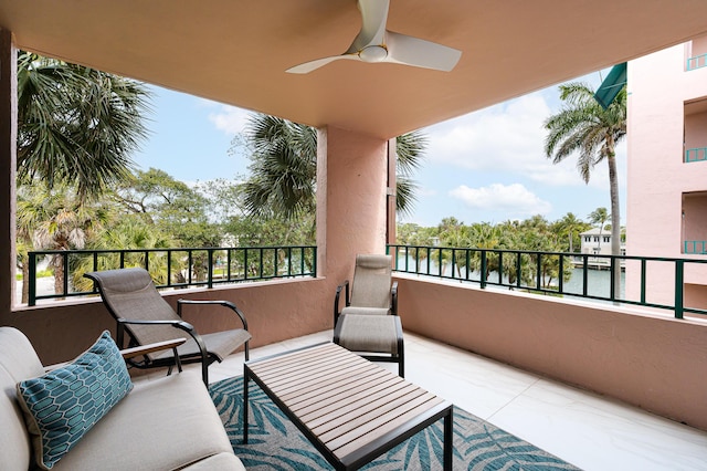 balcony with a ceiling fan