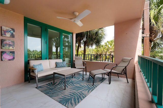 balcony with ceiling fan