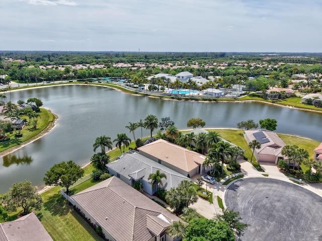 aerial view with a water view