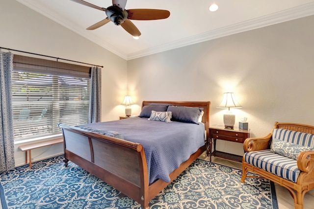 8353 Grand Messina Cir, Boynton Beach, FL 33472 - tiled bedroom with ceiling fan, ornamental molding, and vaulted ceiling