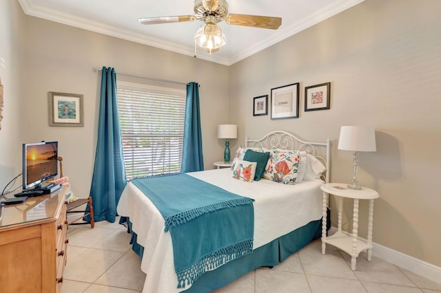 8353 Grand Messina Cir, Boynton Beach, FL 33472 - tiled bedroom with baseboards, ornamental molding, and ceiling fan