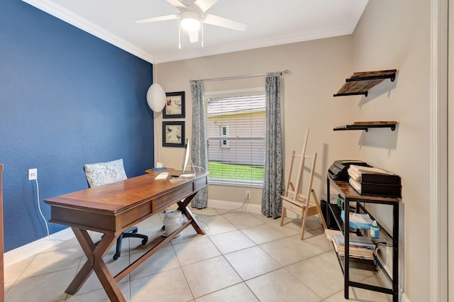 8353 Grand Messina Cir, Boynton Beach, FL 33472 - office space featuring ceiling fan, baseboards, ornamental molding, and light tile patterned floors
