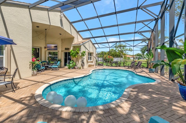8353 Grand Messina Cir, Boynton Beach, FL 33472 - outdoor pool with a lanai, a patio, and ceiling fan