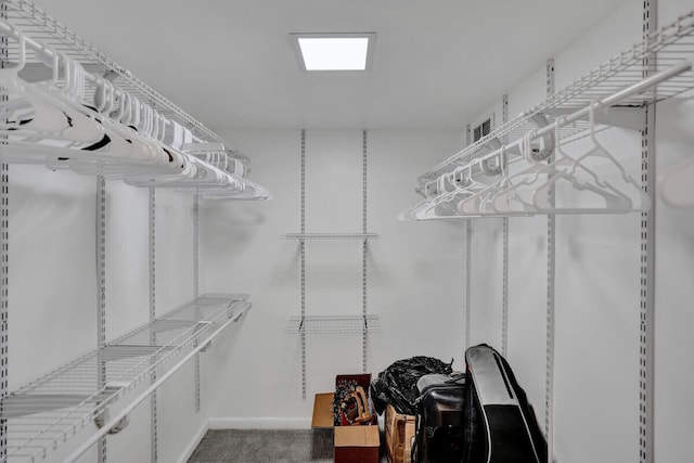 walk in closet featuring carpet flooring