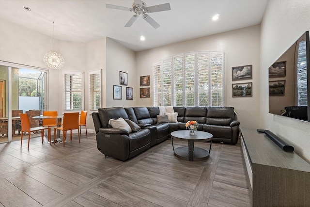 149 Sedona Way, Palm Beach Gardens, FL 33418 - living room with wood finished floors, ceiling fan, and recessed lighting