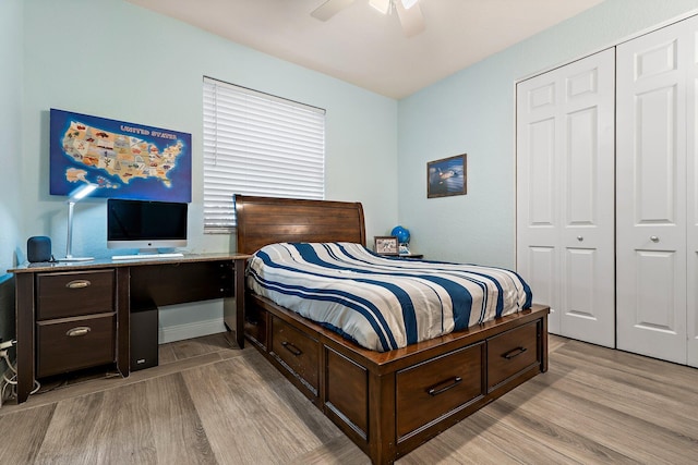 149 Sedona Way, Palm Beach Gardens, FL 33418 - bedroom featuring light wood-style floors, a closet, and ceiling fan