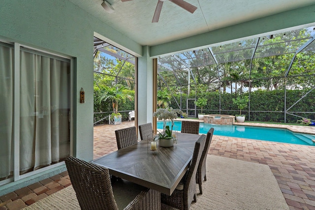 149 Sedona Way, Palm Beach Gardens, FL 33418 - view of pool with a patio, a ceiling fan, a lanai, and a pool with connected hot tub