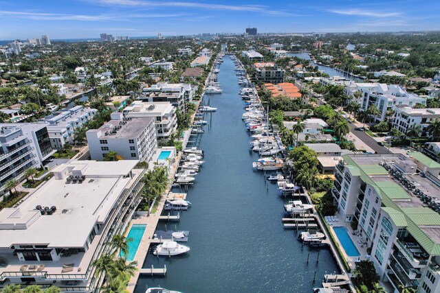 155 Isle Of Venice Dr Unit 304, Fort Lauderdale, FL 33301 - bird's eye view of a skyline view, a nearby body of water, numerous boat docks, and a pool