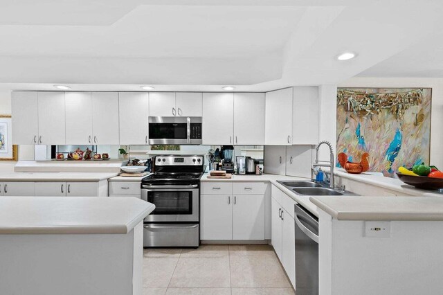 155 Isle Of Venice Dr Unit 304, Fort Lauderdale, FL 33301 - kitchen with appliances with stainless steel finishes, a sink, recessed lighting, light countertops, and white cabinetry