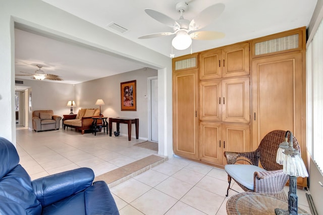 1245 High Point Pl S Unit C, Delray Beach, FL 33445 - interior space featuring visible vents, a ceiling fan, baseboards, and light tile patterned floors