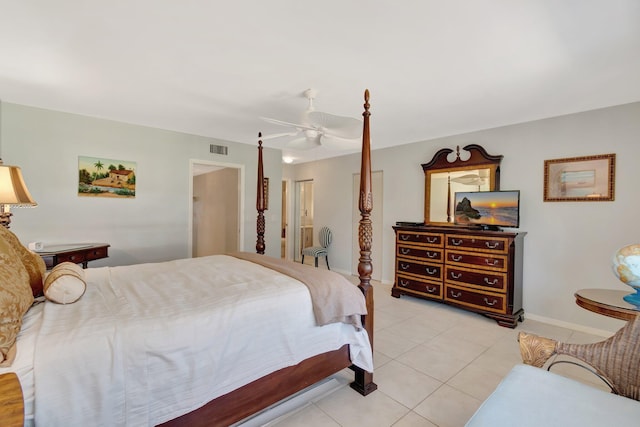 1245 High Point Pl S Unit C, Delray Beach, FL 33445 - bedroom with baseboards, ceiling fan, light tile patterned flooring, and visible vents