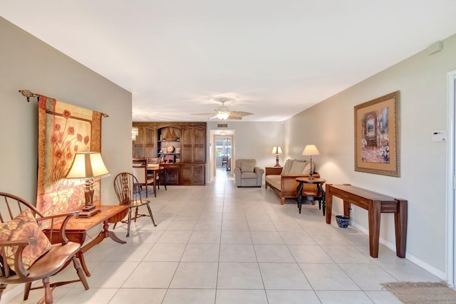 1245 High Point Pl S Unit C, Delray Beach, FL 33445 - living area featuring baseboards, a ceiling fan, and light tile patterned flooring