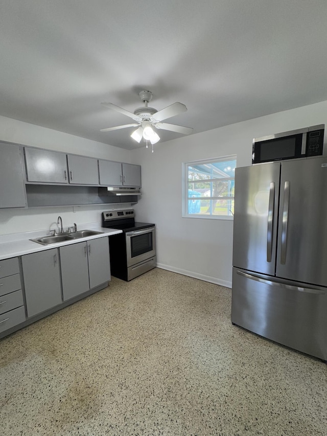 7507 Arthurs Rd, Fort Pierce, FL 34951 - kitchen featuring appliances with stainless steel finishes, a sink, gray cabinetry, and under cabinet range hood
