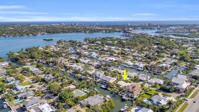 910 Dolphin Dr, Jupiter, FL 33458 - bird's eye view featuring a residential view and a water view
