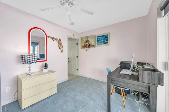 910 Dolphin Dr, Jupiter, FL 33458 - office with baseboards, tile patterned flooring, and a ceiling fan