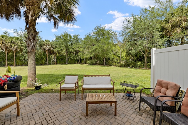 view of patio / terrace featuring view of scattered trees