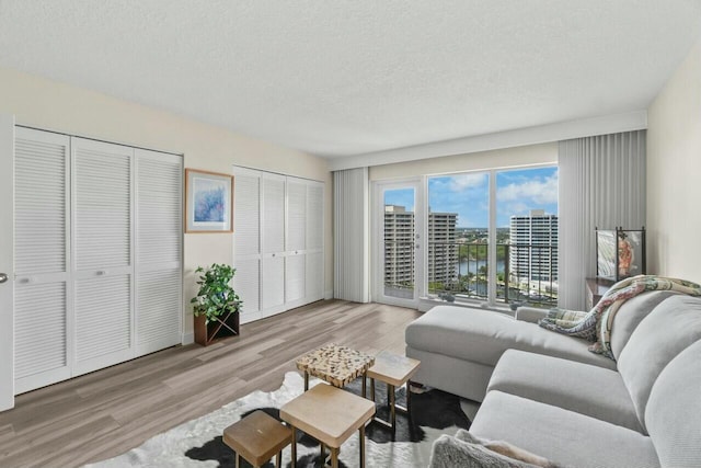 4001 N Ocean Blvd Unit 1602, Boca Raton, FL 33431 - living room with wood finished floors, a textured ceiling, and a water view