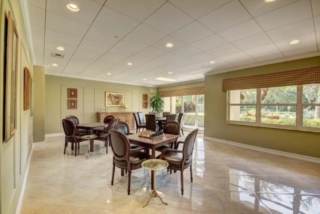4001 N Ocean Blvd Unit 1602, Boca Raton, FL 33431 - dining space featuring baseboards, recessed lighting, and crown molding