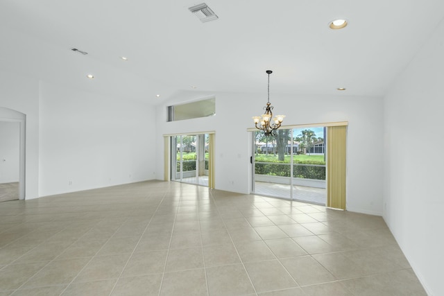 7130 Catania Dr, Boynton Beach, FL 33472 - spare room with visible vents, recessed lighting, light tile patterned floors, and a chandelier