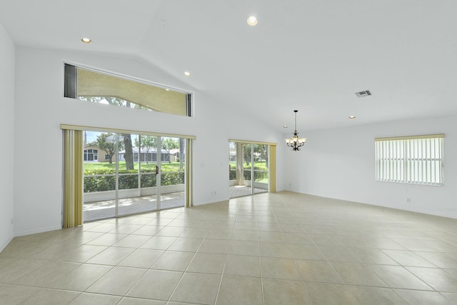7130 Catania Dr, Boynton Beach, FL 33472 - spare room featuring visible vents, a notable chandelier, recessed lighting, and light tile patterned floors