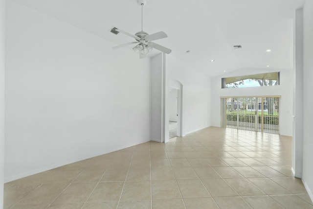 7130 Catania Dr, Boynton Beach, FL 33472 - unfurnished room with light tile patterned floors, arched walkways, ceiling fan, and visible vents
